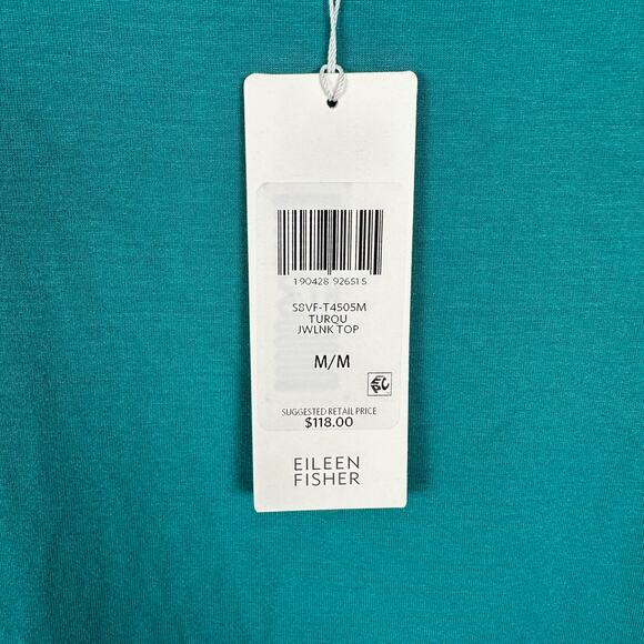 NWT Eileen Fisher Asymmetric Jewel Neck Turquoise Top - Picture 6 of 8